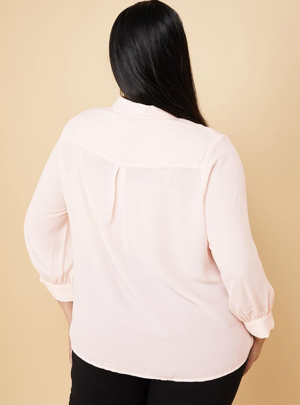 Women Solid Shirt with Cuff Buckle Detail