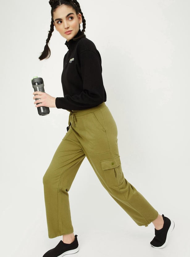 Women Solid Cargo Track Pants