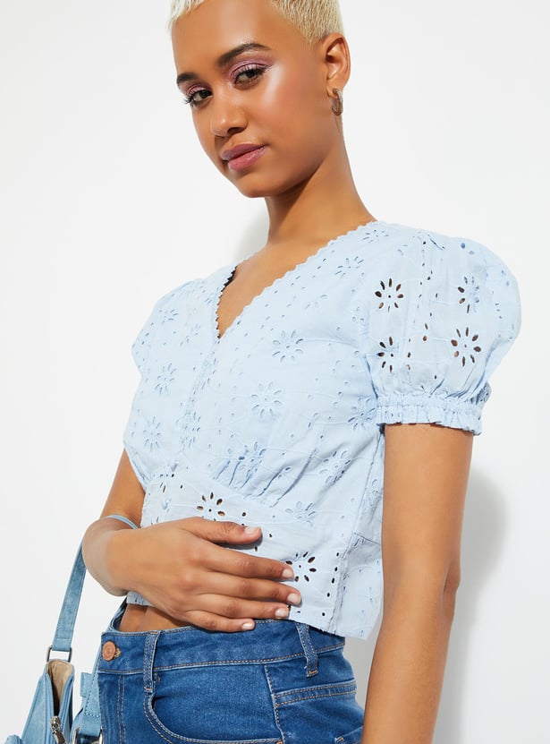 Buy URB_N Women Schiffli Top Online at just Rs. 699.0