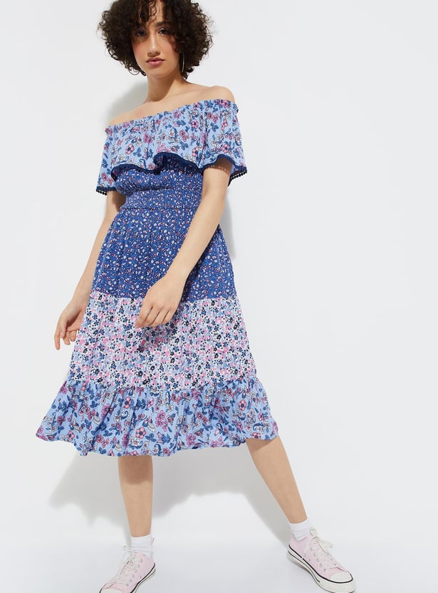 URB_N Women Printed Off-Shoulder Dress