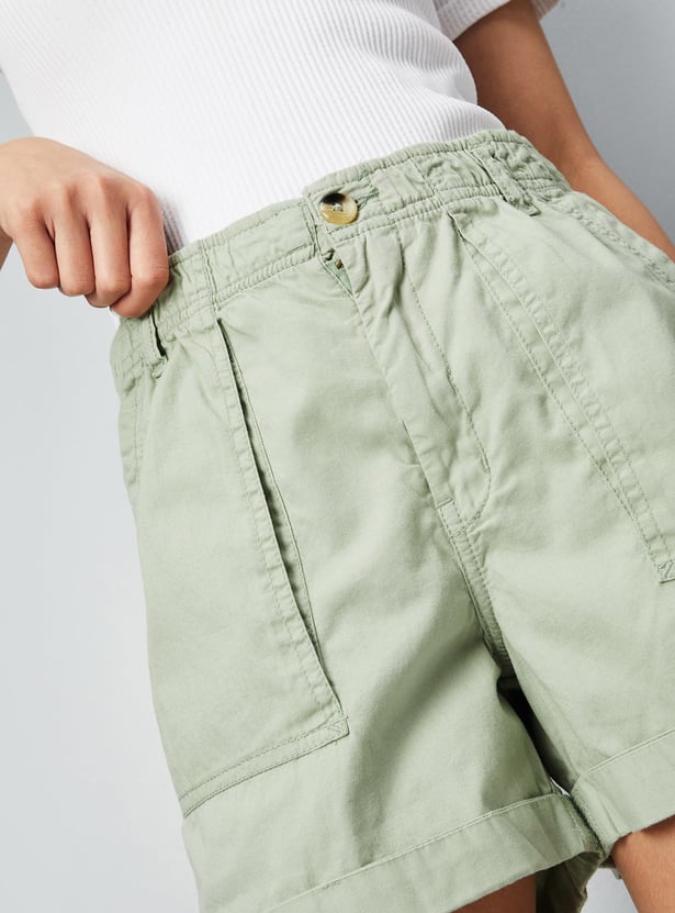 Girls Solid Elasticated High Rise Shorts