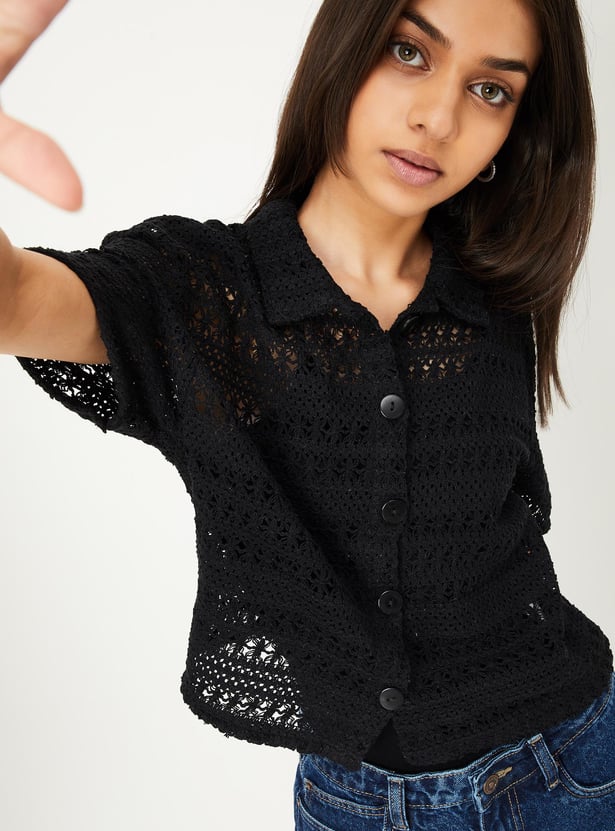 Girls Woven Lace Shirt