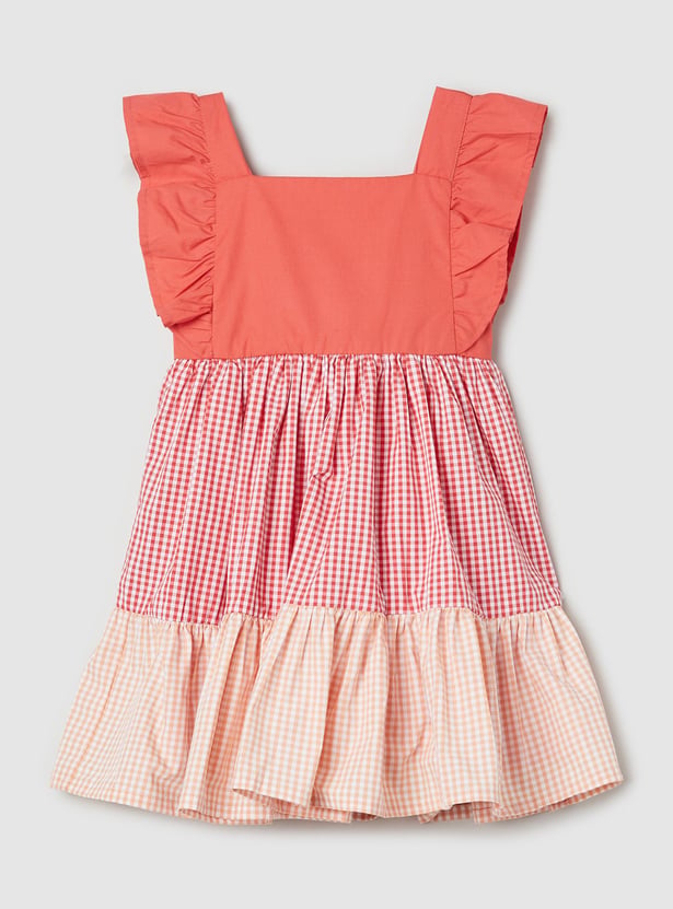 Girls Checked Tiered Dress