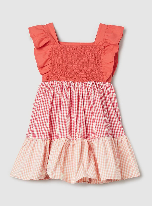 Girls Checked Tiered Dress