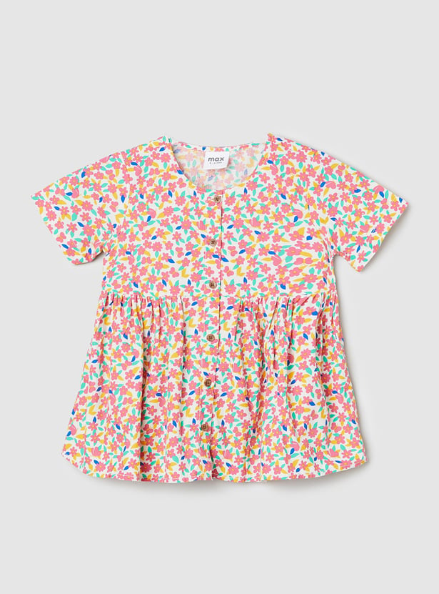 Girls Floral Print A-line Top