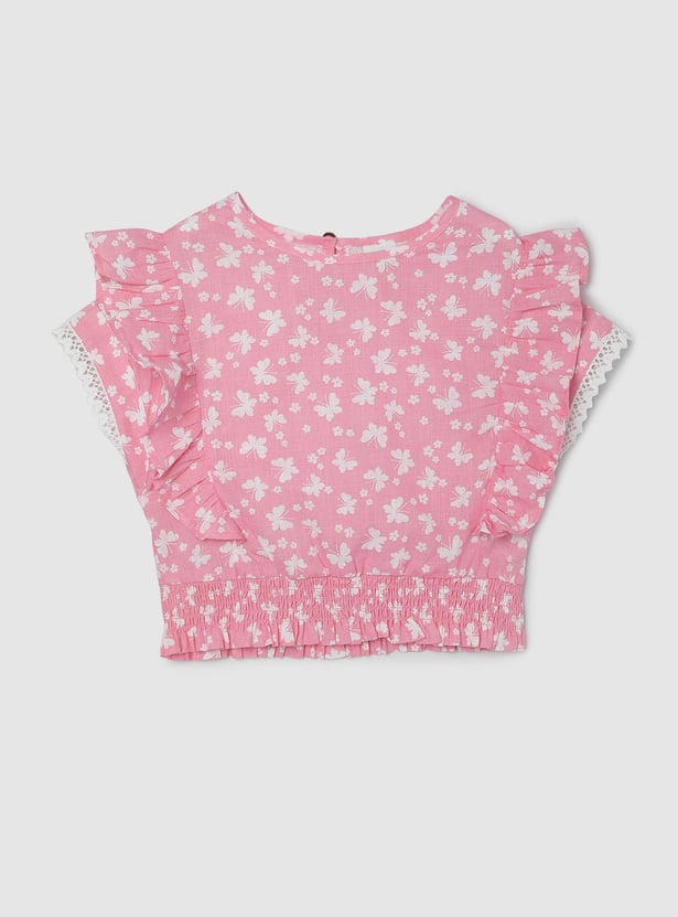 Girls Printed Blouson Top