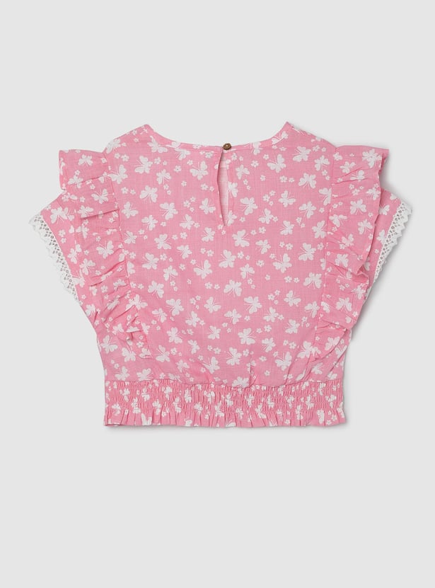 Girls Printed Blouson Top