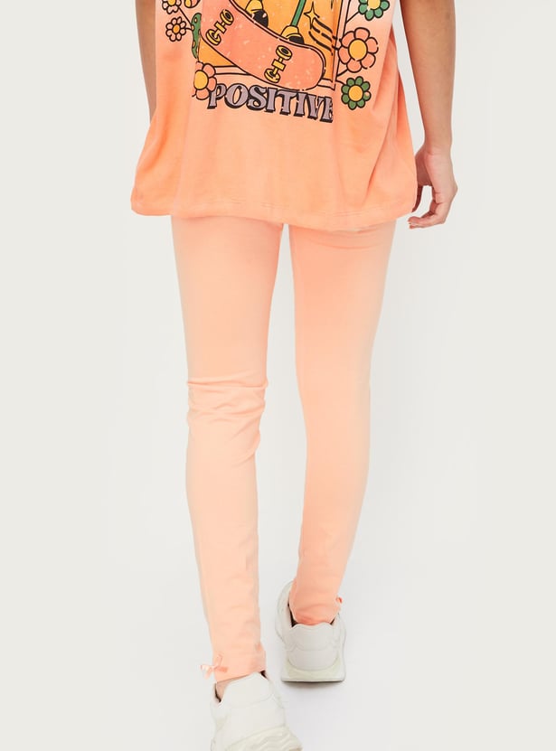 Girls Solid Full Length Leggings