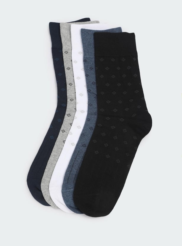 Men Printed Crew Length Socks - Pack of 5