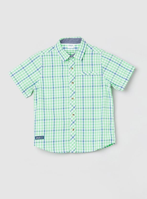 Boys Hooded Sleeveless Checked Shirt main image 1