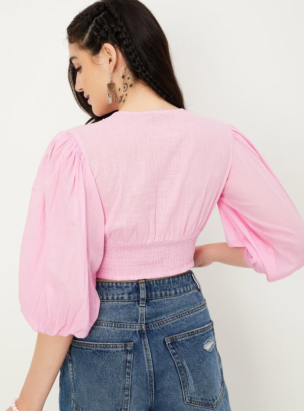 Women Solid Schiffli Crop Top