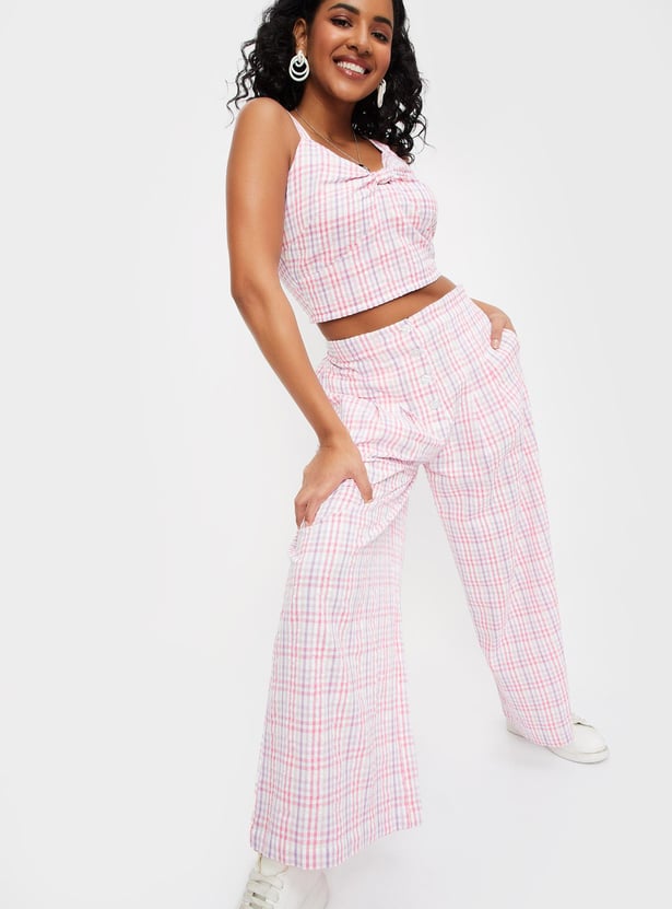 Women Pink Checked Co-Ords