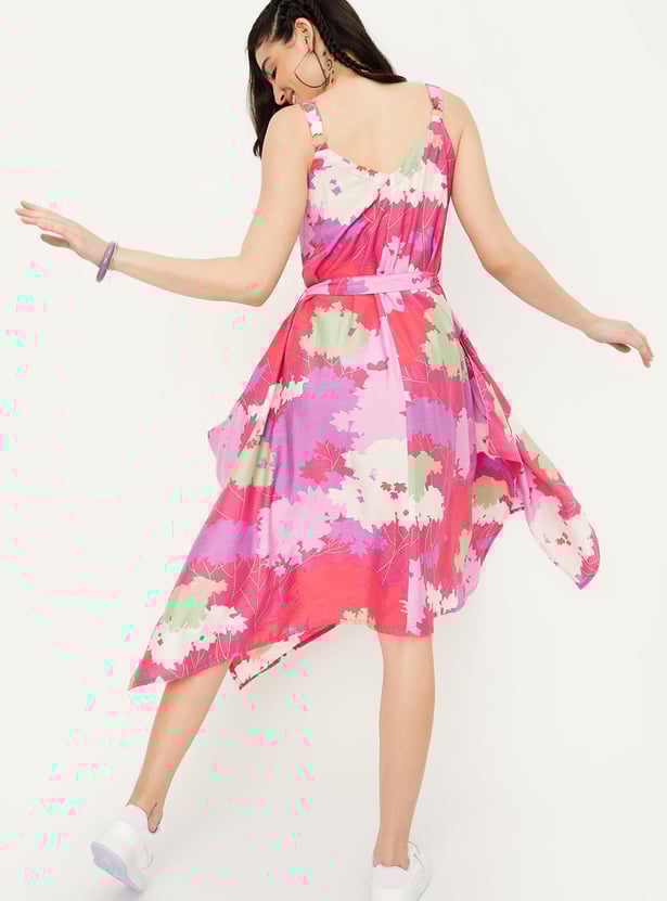 Women Printed Handkerchief Hem Dress