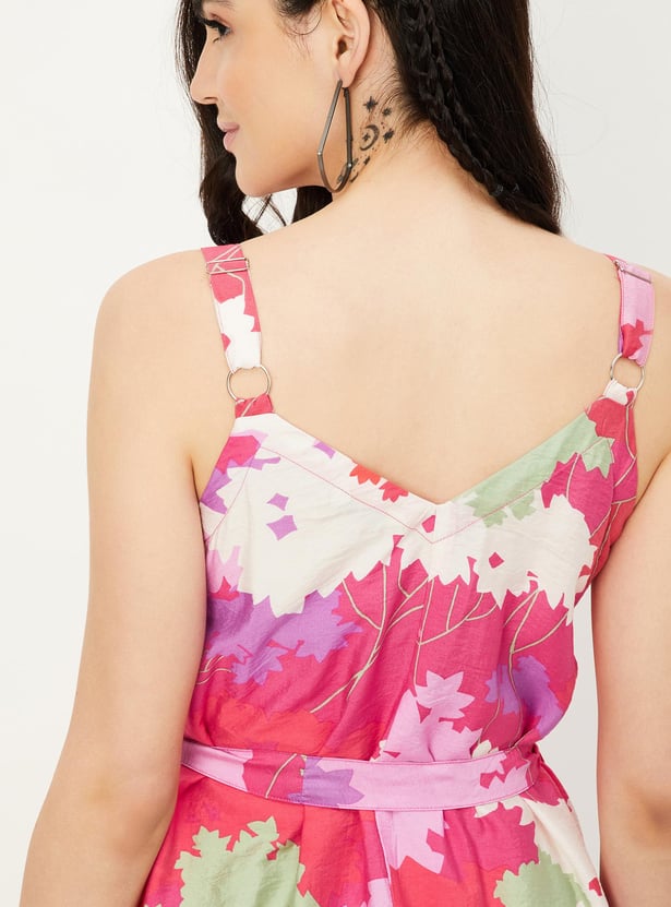 Women Printed Handkerchief Hem Dress