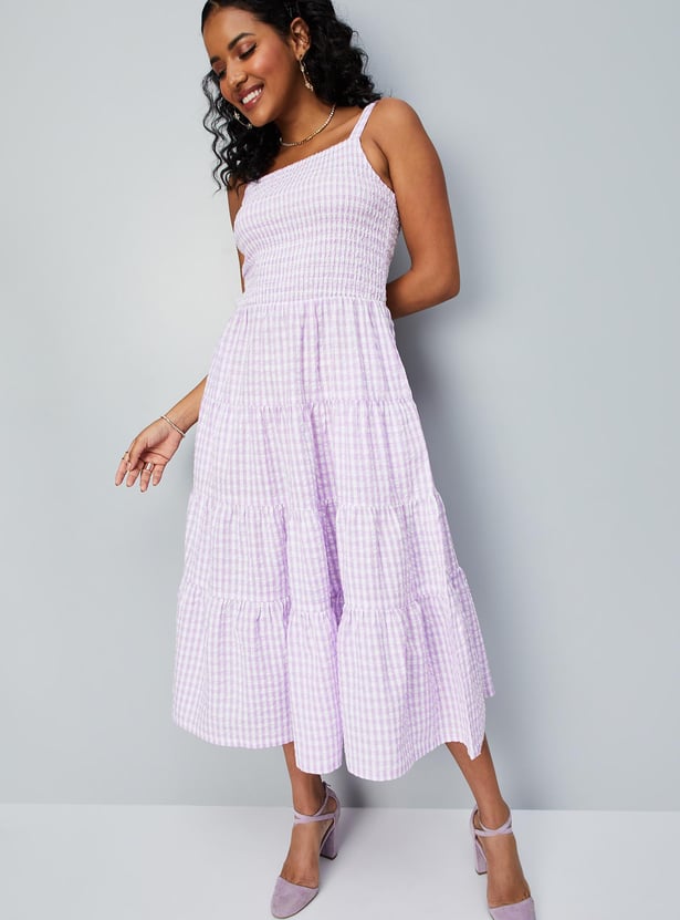 Women Checked Tiered Dress