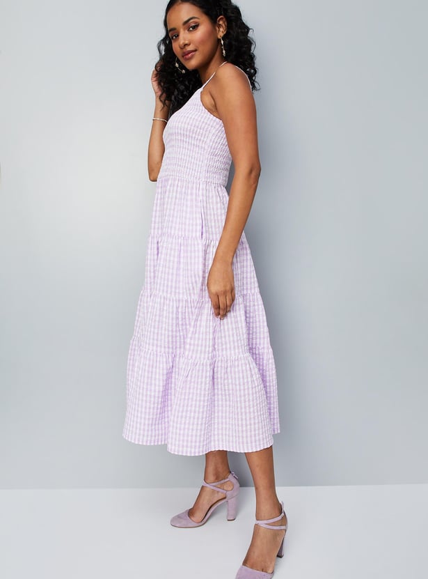 Women Checked Tiered Dress