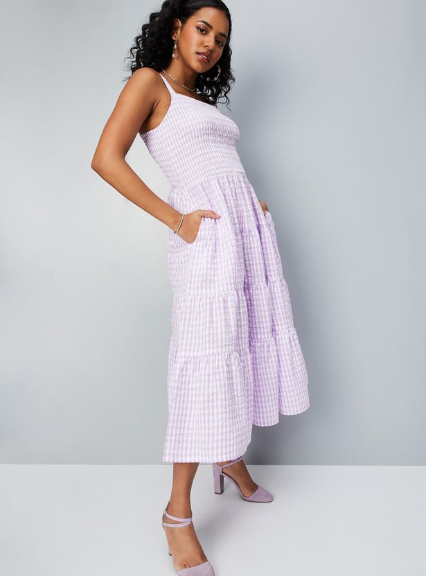 Women Checked Tiered Dress