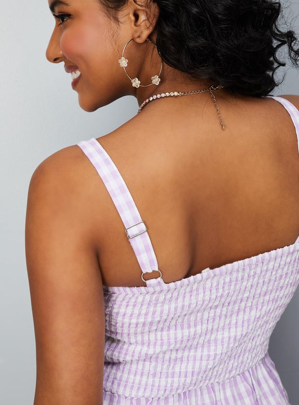 Women Checked Tiered Dress