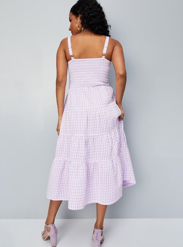 Women Checked Tiered Dress