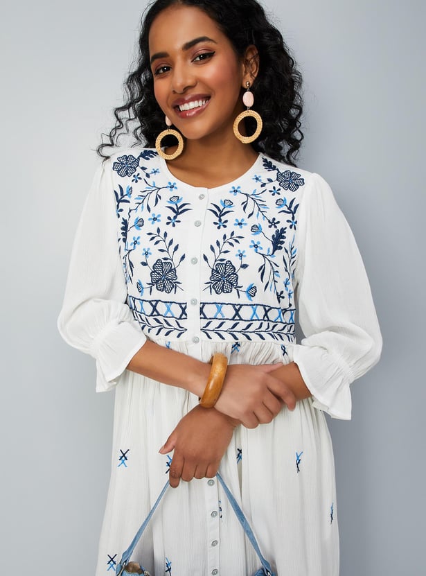 Women Embroidered Midi Boho Dress