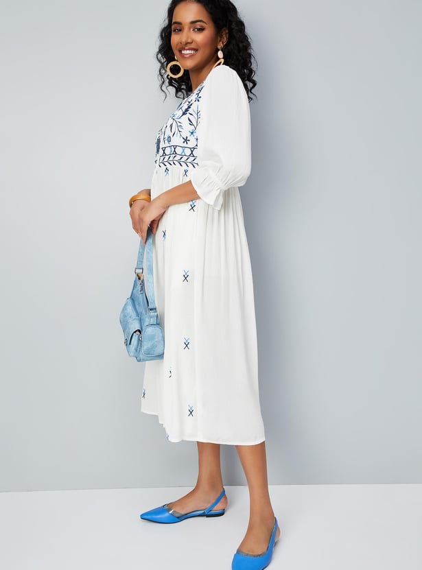 Women Embroidered Midi Boho Dress