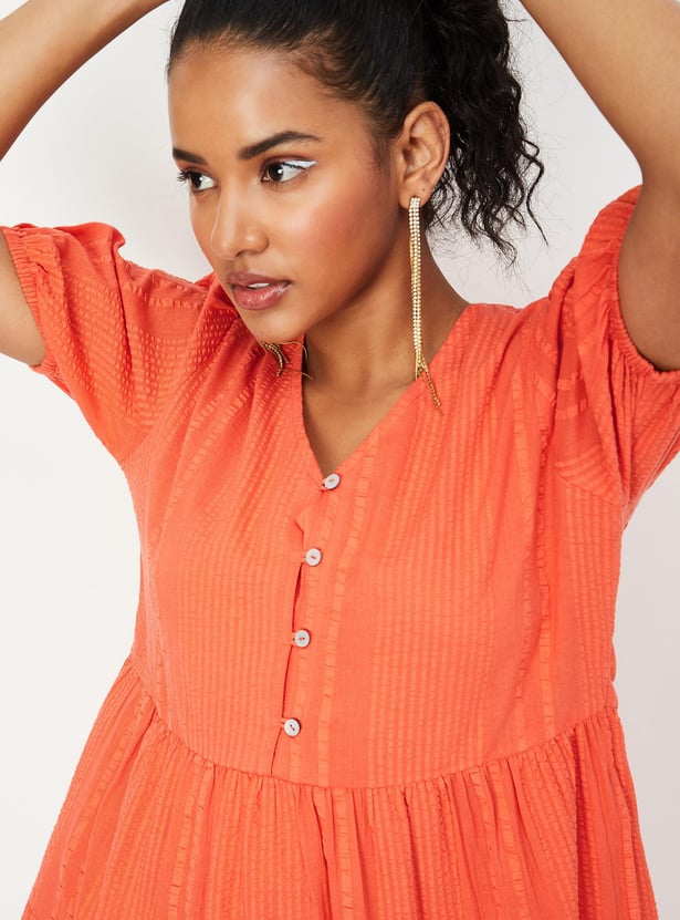 Women Textured Tiered Midi Dress