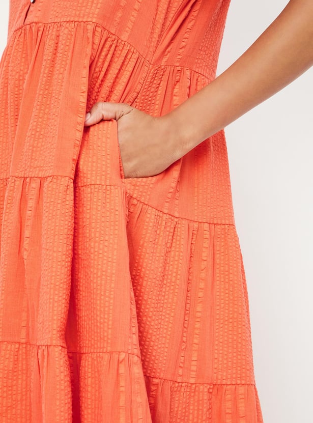 Women Textured Tiered Midi Dress