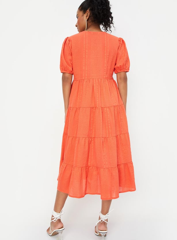Women Textured Tiered Midi Dress