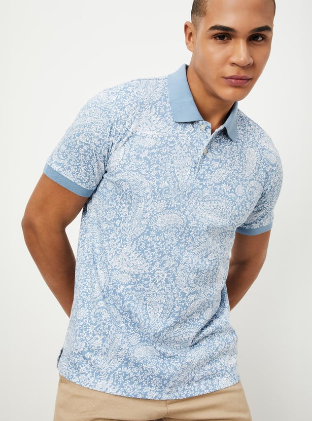 Short Sleeve Printed Polo T Shirts For Men Royal Blue Printed