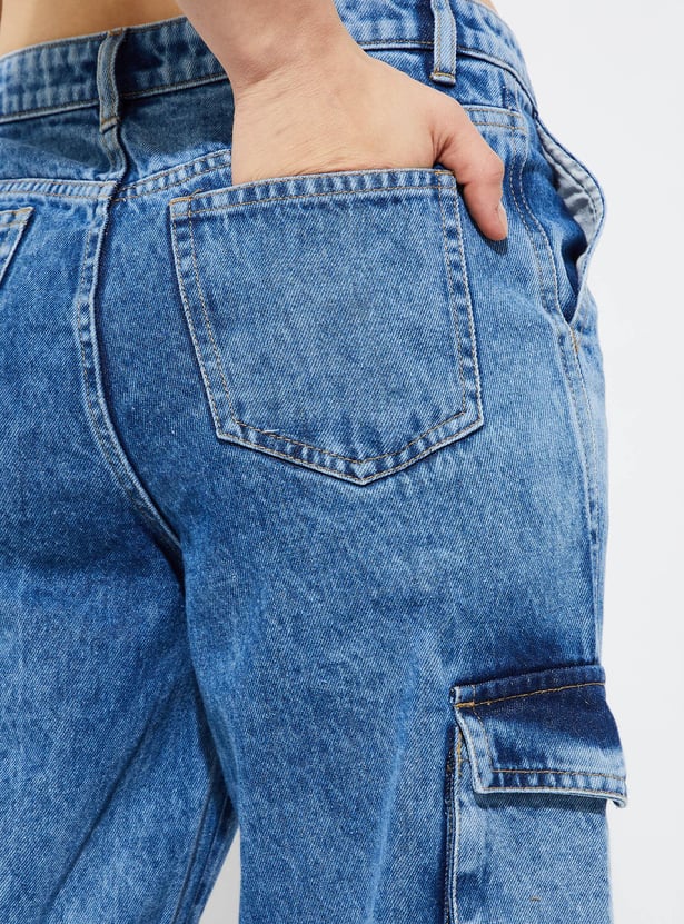 Buy URB_N Women Washed Cargo Jeans Online at just Rs. 1399.0