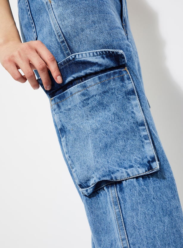 Buy URB_N Women Washed Cargo Jeans Online at just Rs. 1399.0