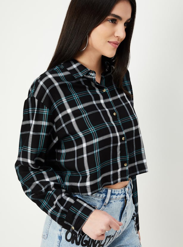 Women Checked Cropped Shirt