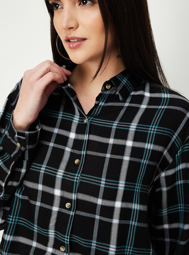 Women Checked Cropped Shirt