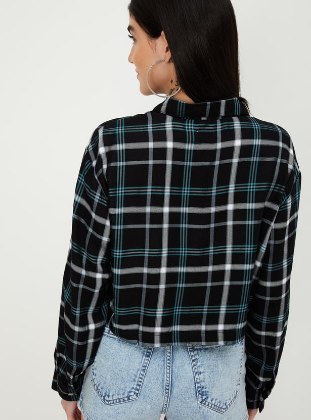 Women Checked Cropped Shirt