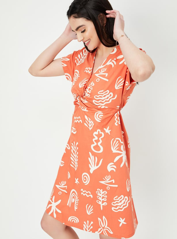 Women Printed Twisted A-line Dress