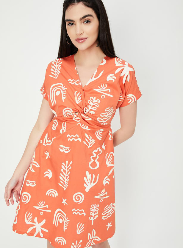 Women Printed Twisted A-line Dress