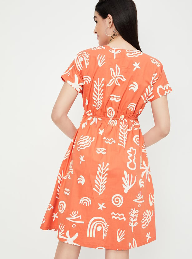 Women Printed Twisted A-line Dress