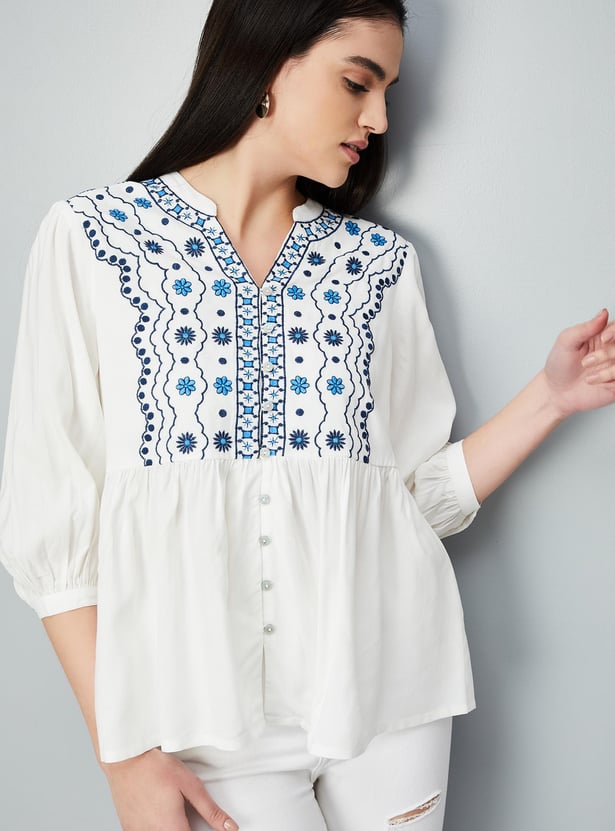 Women Embroidered Button-Down Tunic