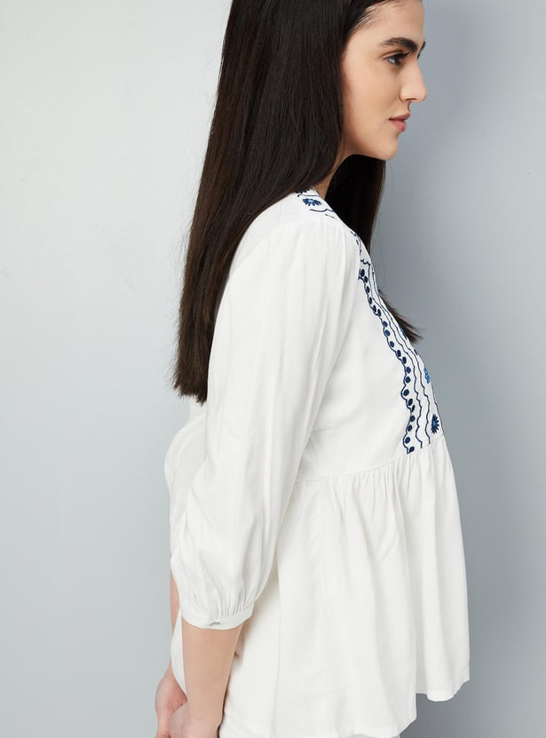Women Embroidered Button-Down Tunic