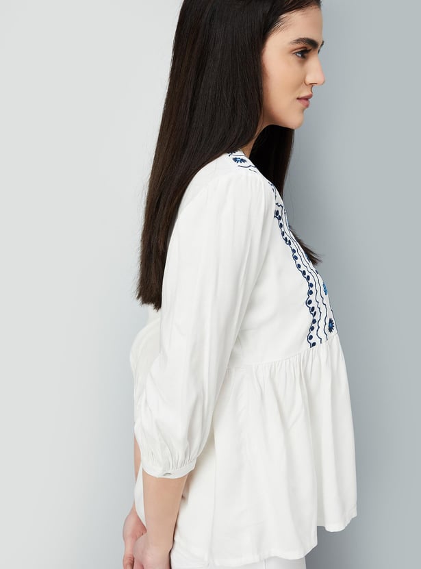 Women Embroidered Button-Down Tunic