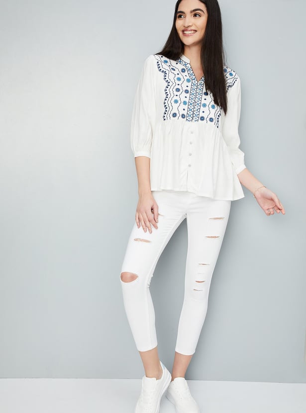 Women Embroidered Button-Down Tunic