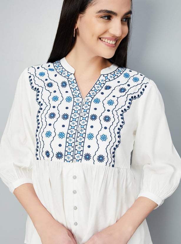Women Embroidered Button-Down Tunic
