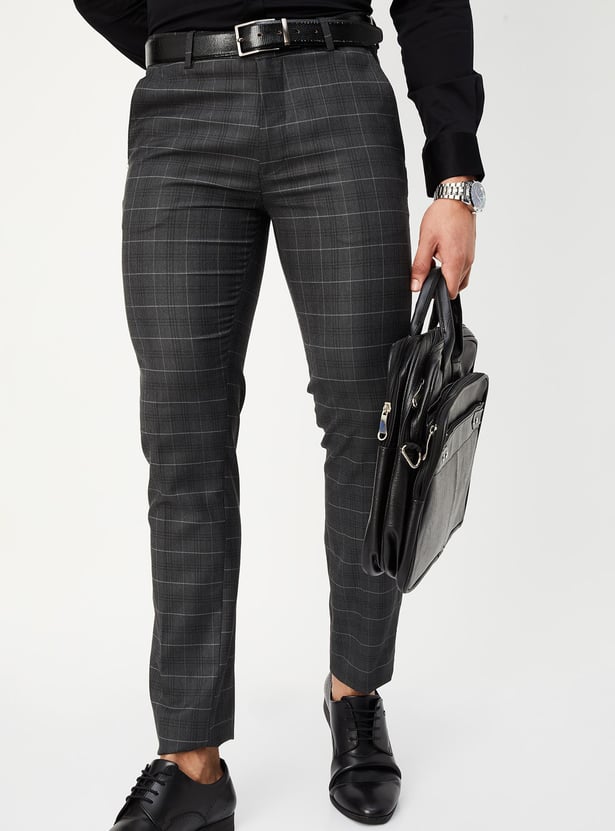 Men Checked Ultra Slim Formal Trousers