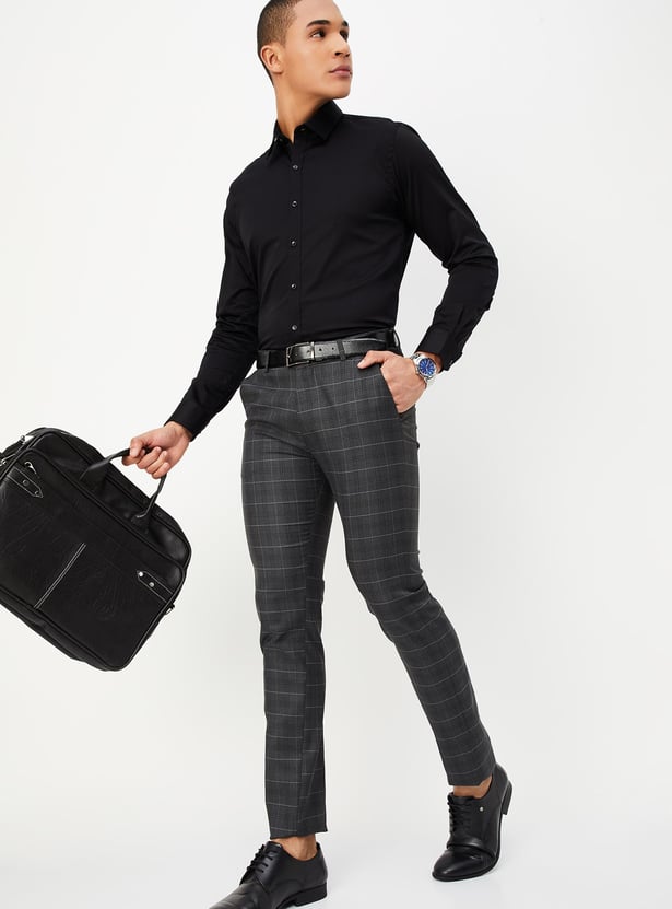 Men Checked Ultra Slim Formal Trousers