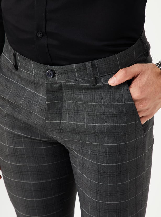 Men Checked Ultra Slim Formal Trousers