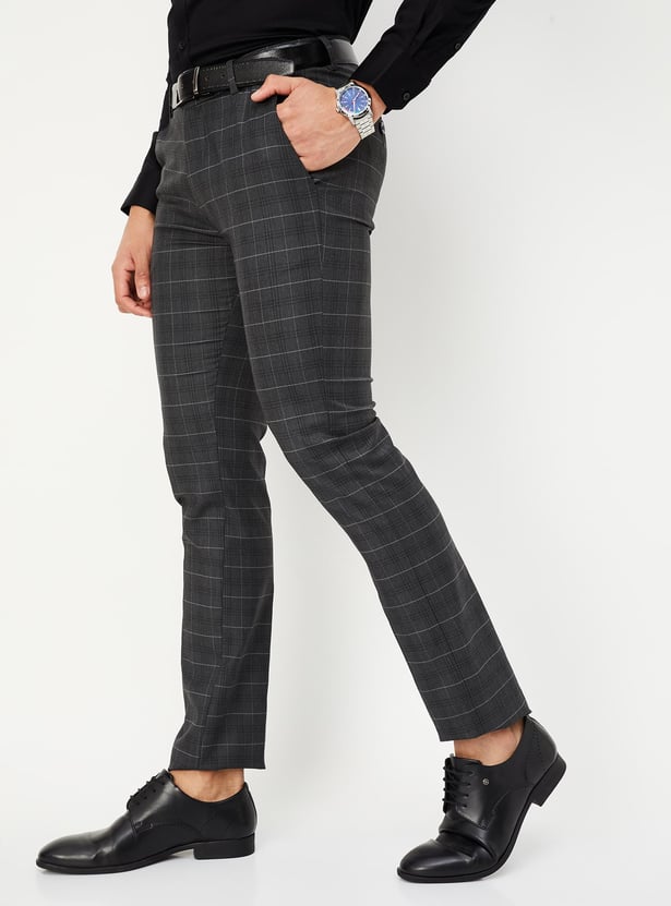 Men Checked Ultra Slim Formal Trousers