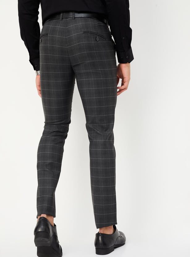 Men Checked Ultra Slim Formal Trousers