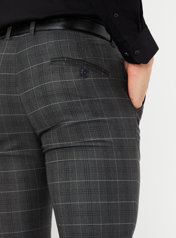 Men Checked Ultra Slim Formal Trousers