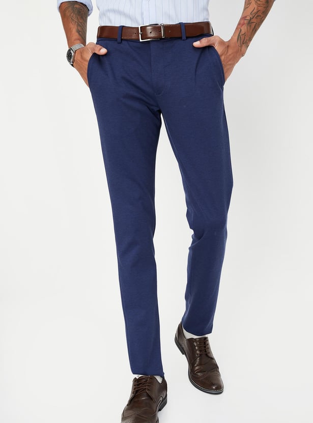 Men Ultra Slim Fit Solid Formal Trousers