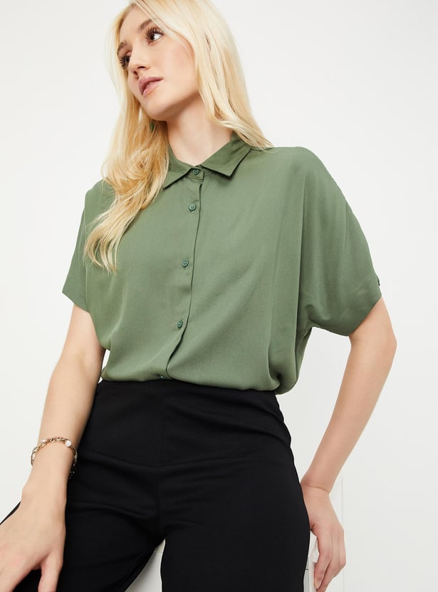 Women Solid Extended Sleeves Shirt